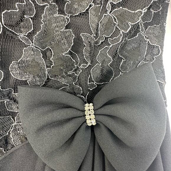 Vintage 80s Leslie Fay Black Silver Lace Cocktail Party Dress Size 4 - Picture 3 of 7